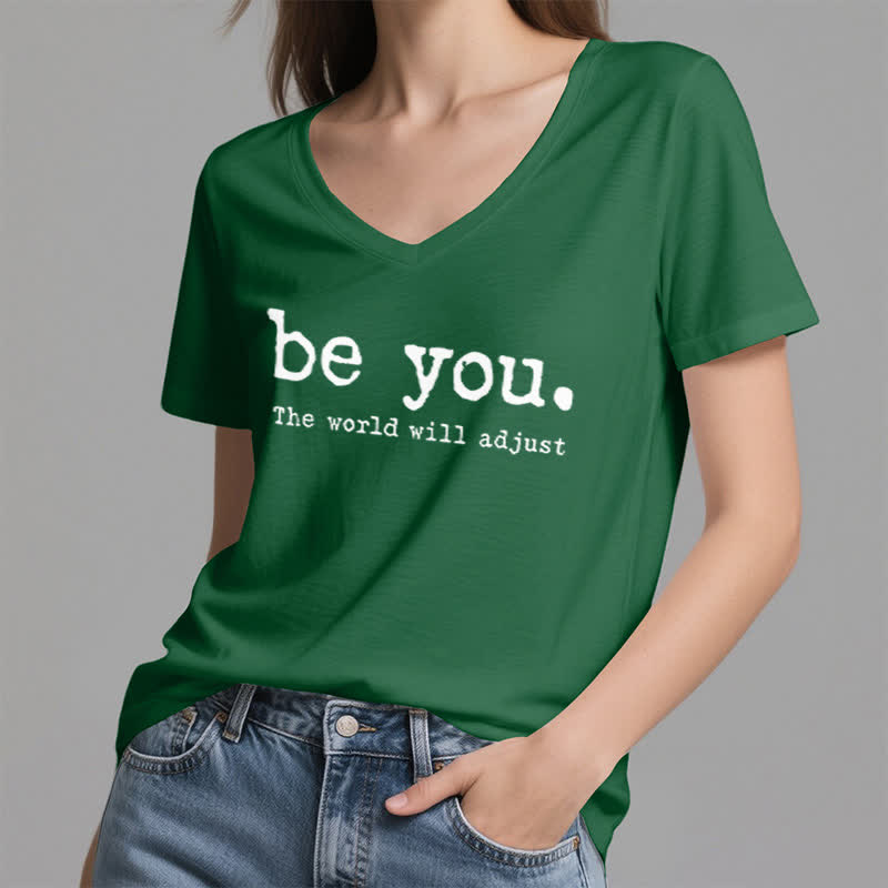 Olivenorma "Be You The World Will Adjust" V-Neck T-Shirt - image 6