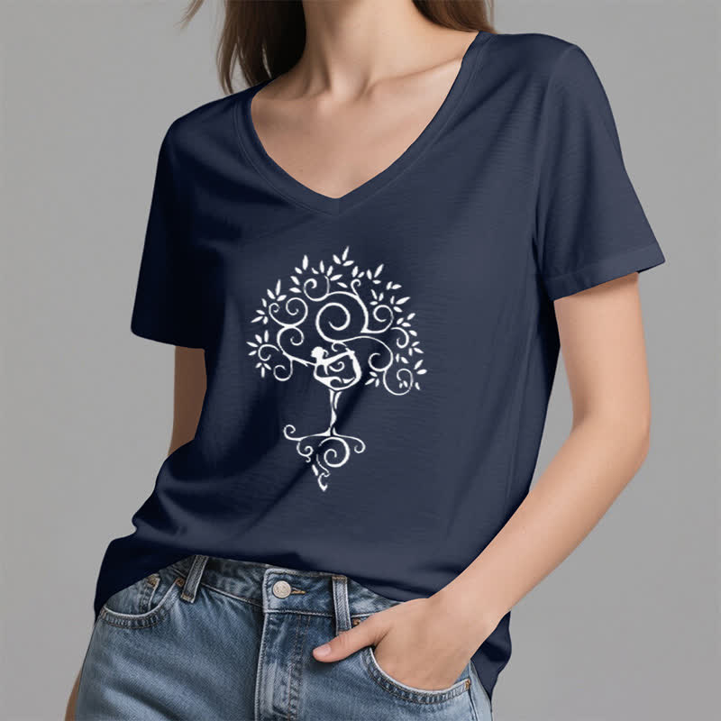 Olivenorma Yoga Tree Pose V-Neck T-Shirt - image 15