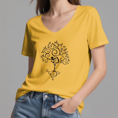 Olivenorma Yoga Tree Pose V-Neck T-Shirt - image 23