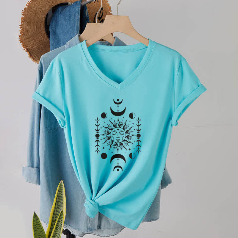 Olivenorma Sun And Moon Aesthetic Yoga V-Neck T-Shirt - Lake Blue - image 23