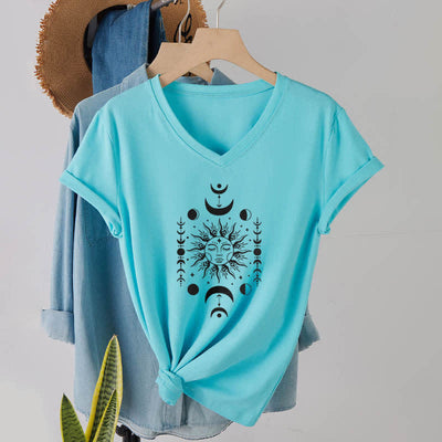 Olivenorma Sun And Moon Aesthetic Yoga V-Neck T-Shirt - Lake Blue - image 23