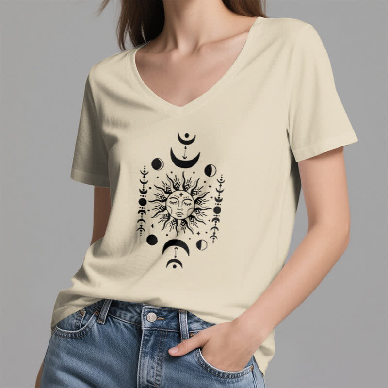 Olivenorma Sun And Moon Aesthetic Yoga V-Neck T-Shirt - image 22