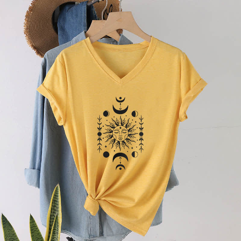 Olivenorma Sun And Moon Aesthetic Yoga V-Neck T-Shirt - Yellow - image 15