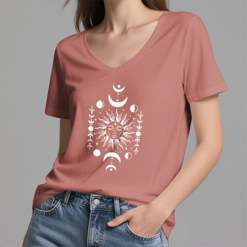 Olivenorma Sun And Moon Aesthetic Yoga V-Neck T-Shirt - image 18