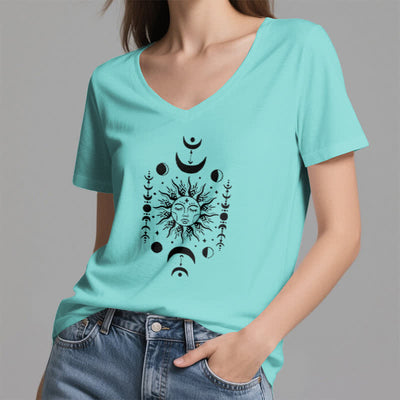Olivenorma Sun And Moon Aesthetic Yoga V-Neck T-Shirt - image 24