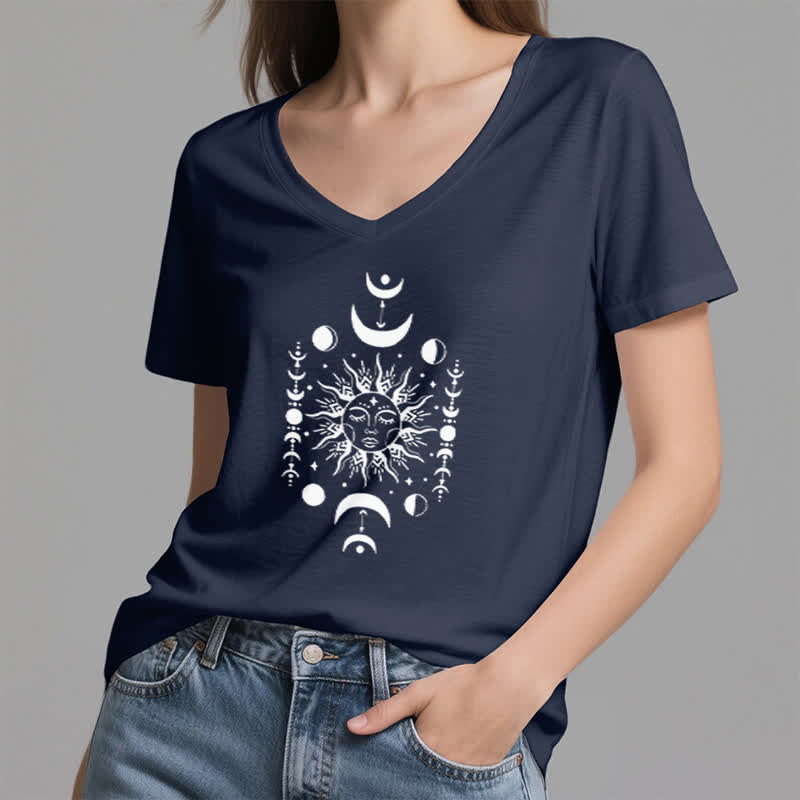 Olivenorma Sun And Moon Aesthetic Yoga V-Neck T-Shirt - image 4