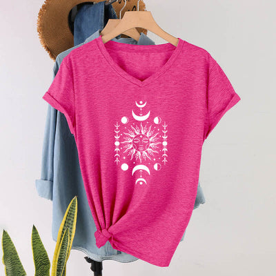 Olivenorma Sun And Moon Aesthetic Yoga V-Neck T-Shirt - Rose Red - image 19