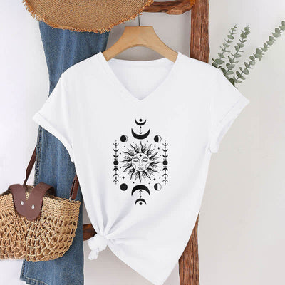 Olivenorma Sun And Moon Aesthetic Yoga V-Neck T-Shirt - White - image 1