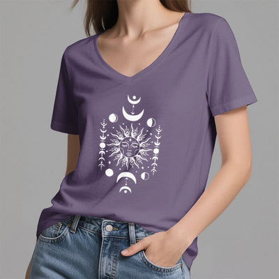 Olivenorma Sun And Moon Aesthetic Yoga V-Neck T-Shirt - image 26
