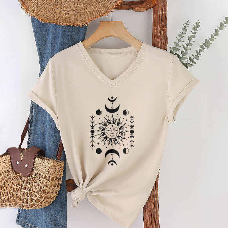 Olivenorma Sun And Moon Aesthetic Yoga V-Neck T-Shirt - Khaki - image 21