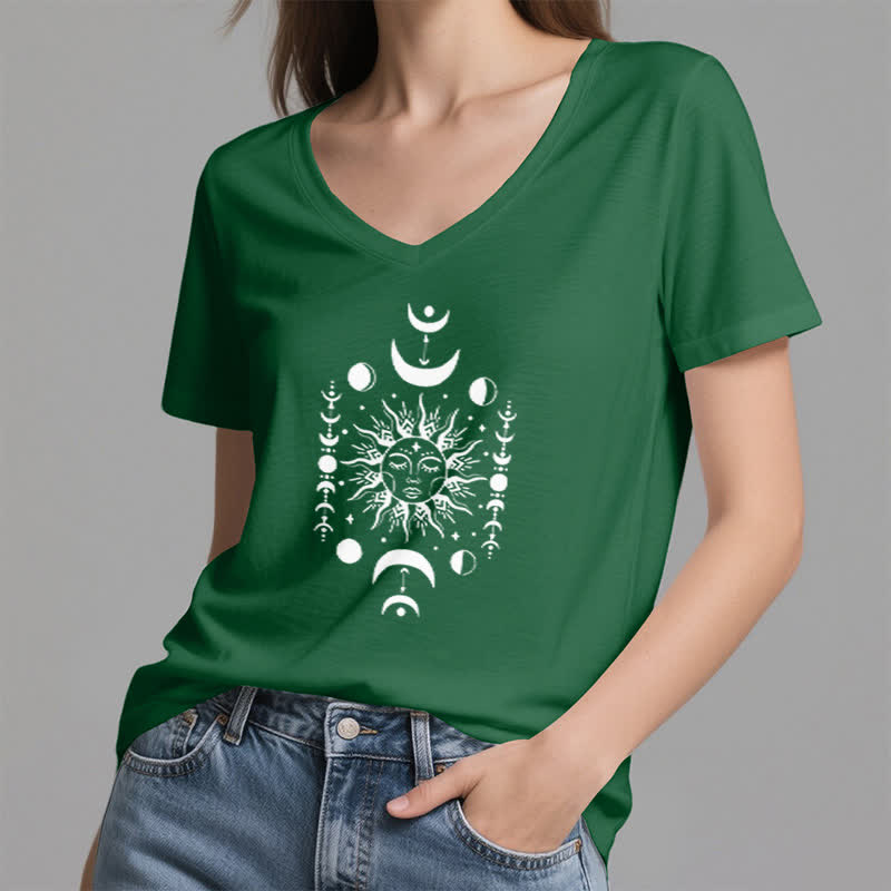Olivenorma Sun And Moon Aesthetic Yoga V-Neck T-Shirt - image 6