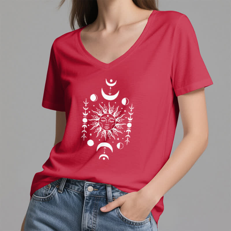 Olivenorma Sun And Moon Aesthetic Yoga V-Neck T-Shirt - image 14