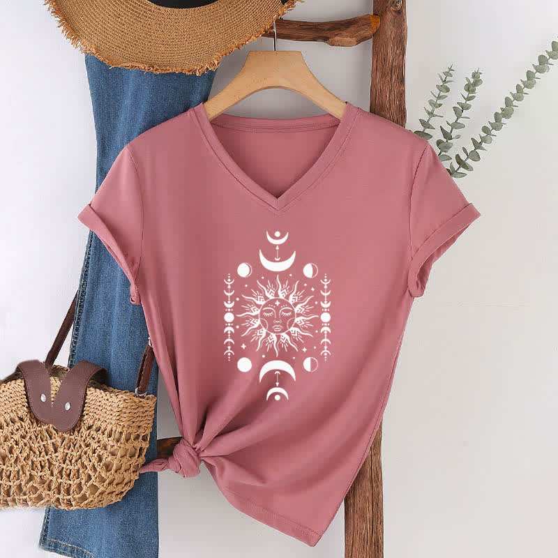 Olivenorma Sun And Moon Aesthetic Yoga V-Neck T-Shirt - Pink - image 17