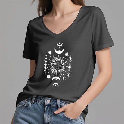 Olivenorma Sun And Moon Aesthetic Yoga V-Neck T-Shirt - image 10