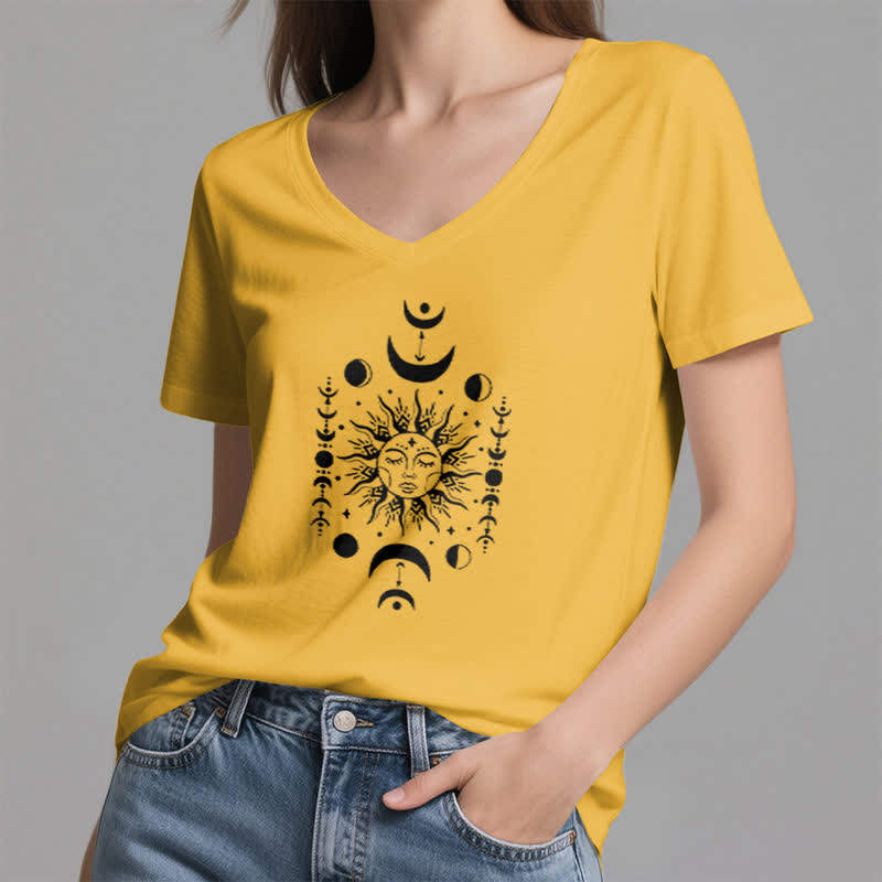 Olivenorma Sun And Moon Aesthetic Yoga V-Neck T-Shirt - image 16