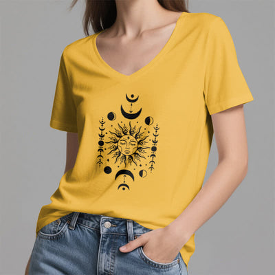 Olivenorma Sun And Moon Aesthetic Yoga V-Neck T-Shirt - image 16