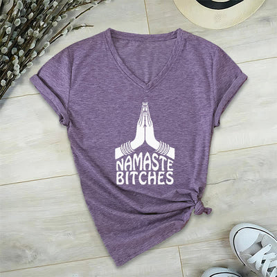 Olivenorma Funny Namaste Meditation Yoga V-Neck T-Shirt - Purple - 2XL - image 26