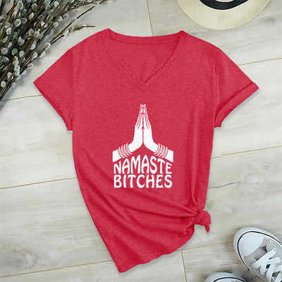 Olivenorma Funny Namaste Meditation Yoga V-Neck T-Shirt - Red - 2XL - image 14