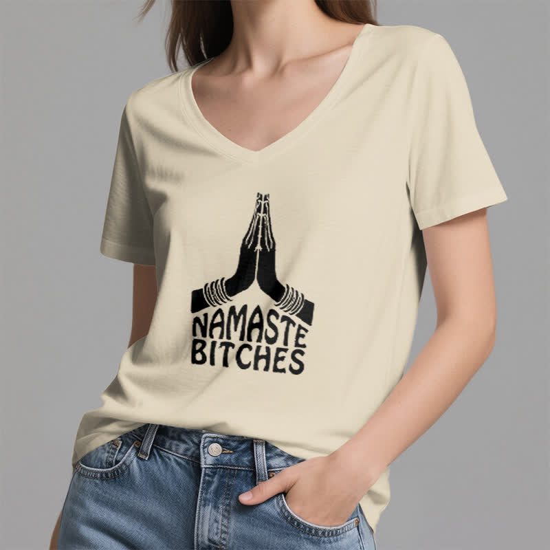 Olivenorma Funny Namaste Meditation Yoga V-Neck T-Shirt - image 23