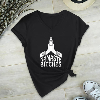 Olivenorma Funny Namaste Meditation Yoga V-Neck T-Shirt - Black - 2XL - image 12