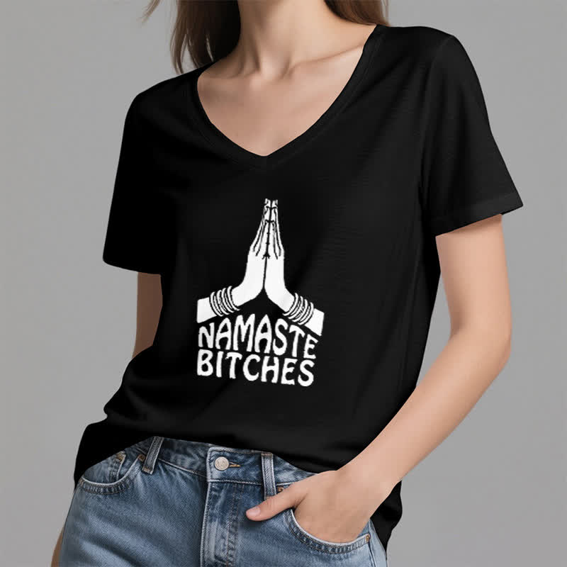 Olivenorma Funny Namaste Meditation Yoga V-Neck T-Shirt - image 13