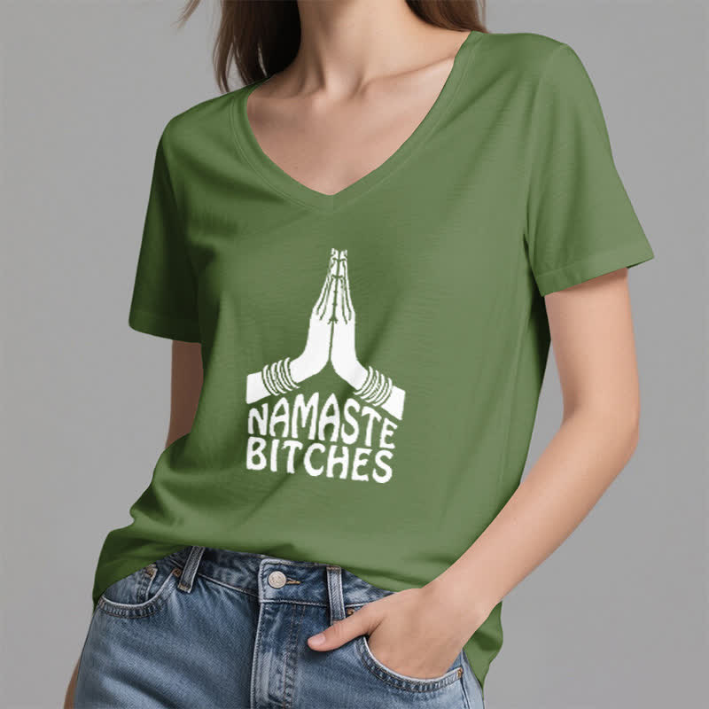 Olivenorma Funny Namaste Meditation Yoga V-Neck T-Shirt - image 9