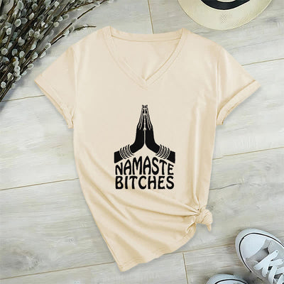 Olivenorma Funny Namaste Meditation Yoga V-Neck T-Shirt - Khaki - 2XL - image 22