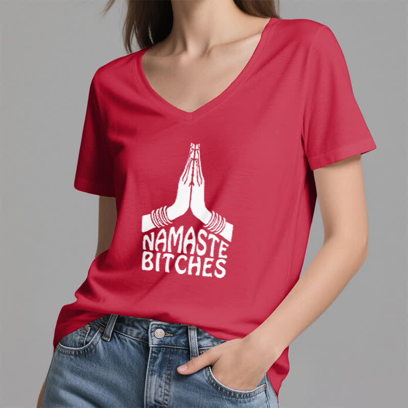 Olivenorma Funny Namaste Meditation Yoga V-Neck T-Shirt - image 15