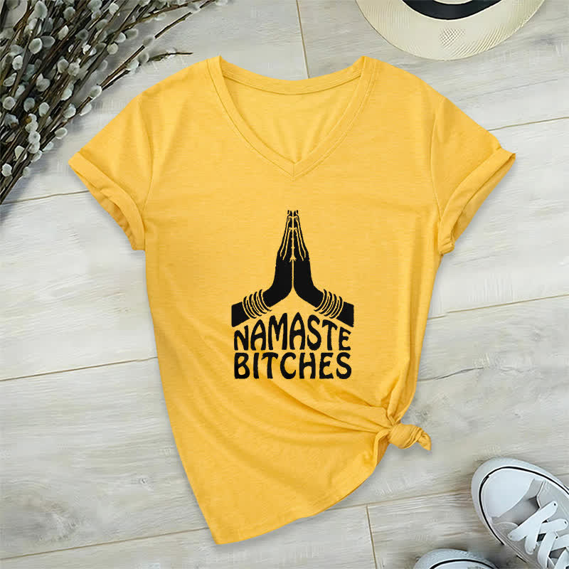 Olivenorma Funny Namaste Meditation Yoga V-Neck T-Shirt - Yellow - 2XL - image 16
