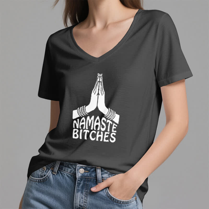 Olivenorma Funny Namaste Meditation Yoga V-Neck T-Shirt - image 11