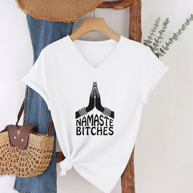 Olivenorma Funny Namaste Meditation Yoga V-Neck T-Shirt - image 3