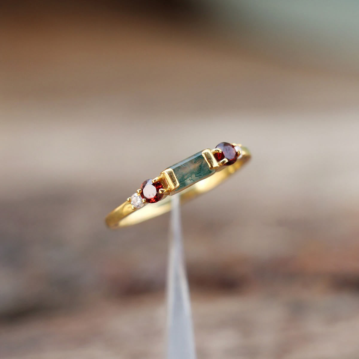 Olivenorma The Symmetry Moss Agate Ruby Ring - image 4