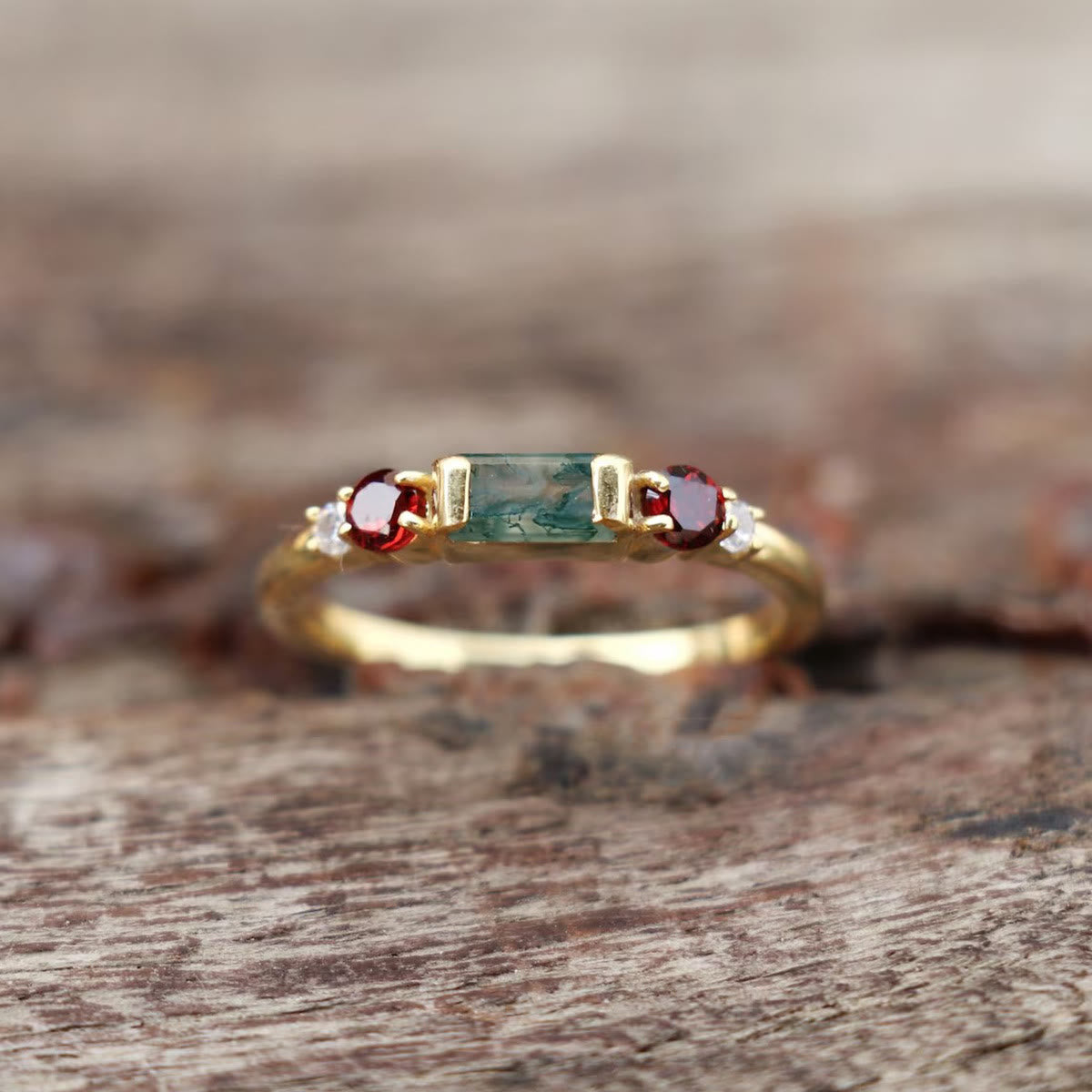 Olivenorma The Symmetry Moss Agate Ruby Ring - US 10 - image 0