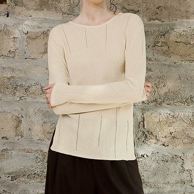Olivenorma Long Sleeve Blouses Shirt Ribbed Knit Slits Top Women Sweatshirt - image 8