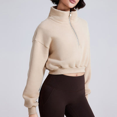 Olivenorma Hip Zip Yoga Tops Oversized Cropped Fleece Pullover Sweatshirt - image 2