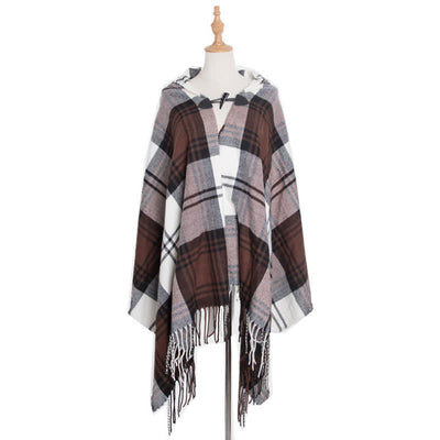 Olivenorma Classic Tartan Blanket Scarf Shawl - Coffee White Plaid - image 13