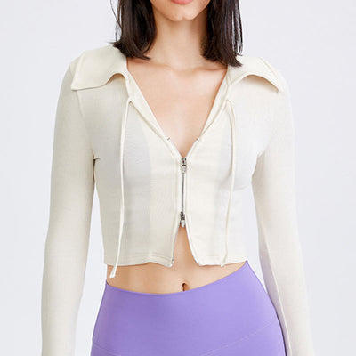 Olivenorma Women's Workout Yoga Jacket Lightweight Zip Up Cropped Athletic Hoodies - White - L - image 9