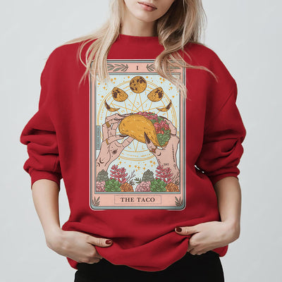 Olivenorma THE TACO Moon Phase Funny Tarot Card Fleece Loose Sweatshirt - Red - 2XL - image 13