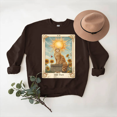 Olivenorma THE SUN Tarot Card Cat King Sunflowers Fleece Pullover Sweatshirt - image 1