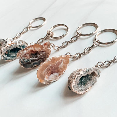 Olivenorma Natural - Shaped Agate Geode Keychain - Cherry Blossom Agate - image 0