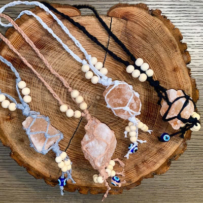 Olivenorma Colorful Macrame Rope Natural Crystal Pendant Keychain - Orange Rope - Pink Emperor Stone - image 0