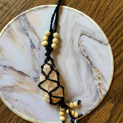 Olivenorma Colorful Macrame Rope Natural Crystal Pendant Keychain - Black Rope - Pink Emperor Stone - image 6