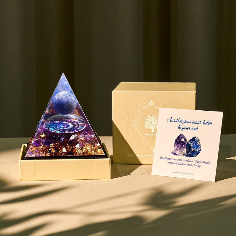 Olivenorma Celestial Gateway-Amethyst & Lapis Lazuli Sphere Orgone Pyramid - 10cm (With Card) - YES PLEASE $8 - image 0