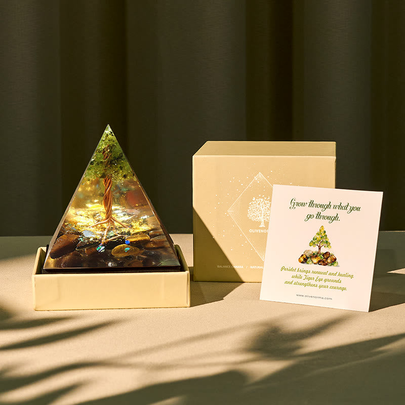 Olivenorma Tree of Life Orgone Pyramid with Peridot & Tiger Eye for ...