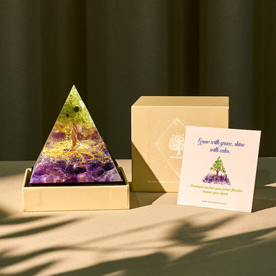 Olivenorma Harmony Roots Amethyst & Peridot Tree of Life Orgone Pyramid - 10*10cm (With Card) - YES PLEASE $8 - image 0