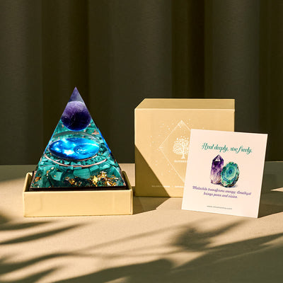 Olivenorma Mystic Union Amethyst & Malachite Orgone Pyramid - 10*10cm (With Card) - YES PLEASE $8 - image 0