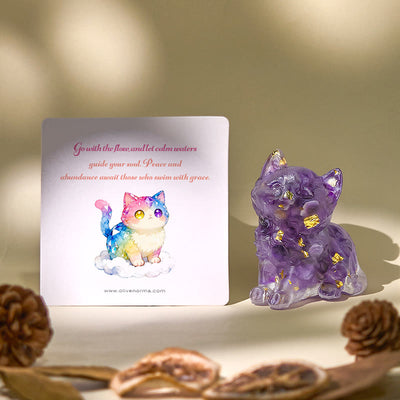 Olivenorma Lucky Charm Crystal Kitten Figurine Gemstone Decoration - image 0