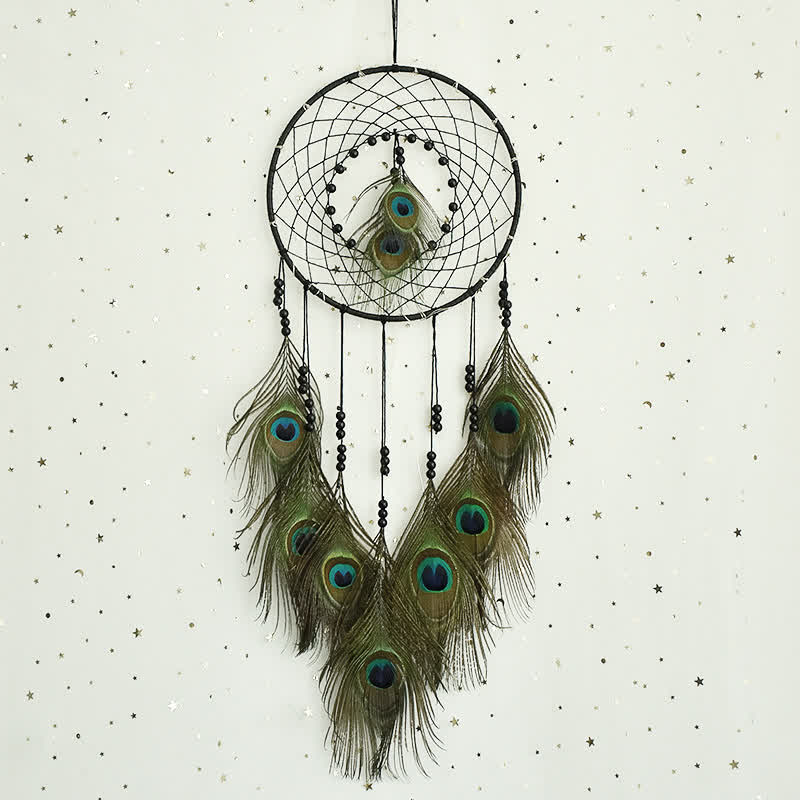 Olivenorma Glow Beads Handmade Peacock Feather Dream Catcher - Style 1 - image 0
