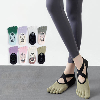Olivenorma Five Toe Gradient Non-Slip Grips Straps Yoga Socks - Each color - 8Pairs(One pair of each color) - image 0