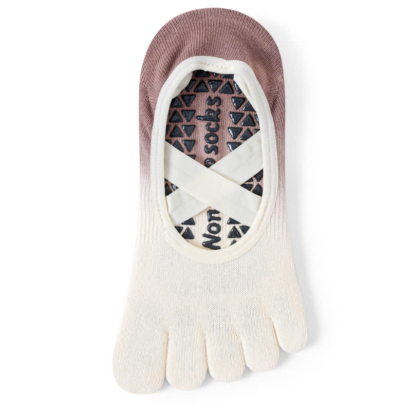 Olivenorma Five Toe Gradient Non-Slip Grips Straps Yoga Socks - White & Coffee - 8Pairs(Same color) - image 8